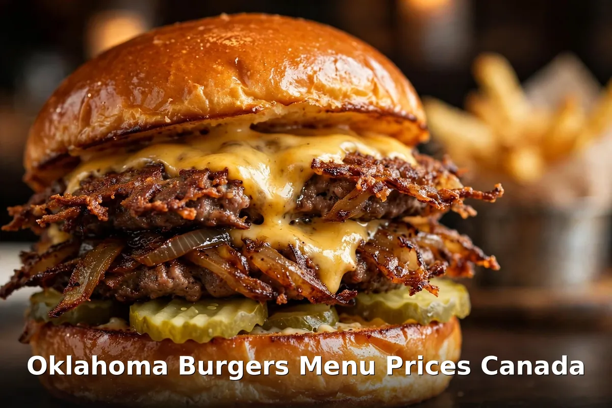 Oklahoma-style smash burger with grilled onions and melted cheese, oklahoma burgers menu prices canada