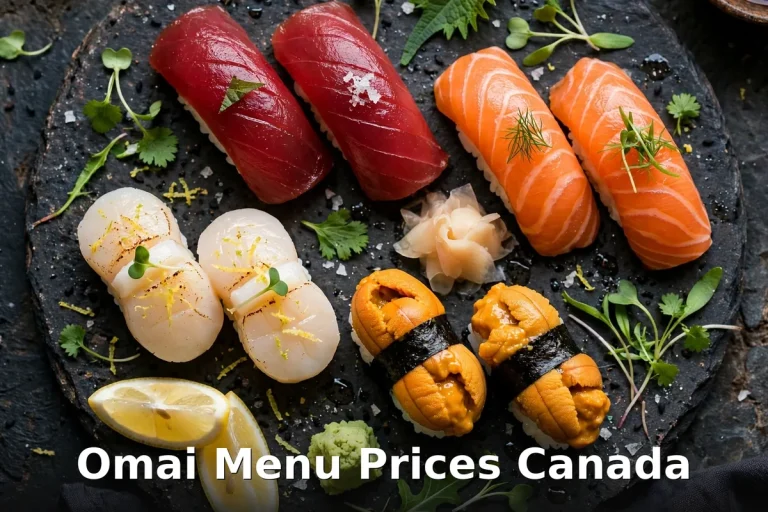 AI-generated Japanese sushi and bluefin tuna spread, omai menu prices canada 2026