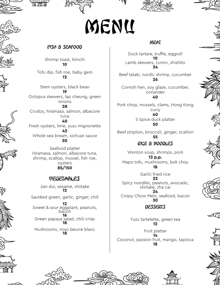 Oncle Lee Kao menu prices Canada 2026: genuine official menu card with CAD prices for seafood, meat, rice, noodles and desserts