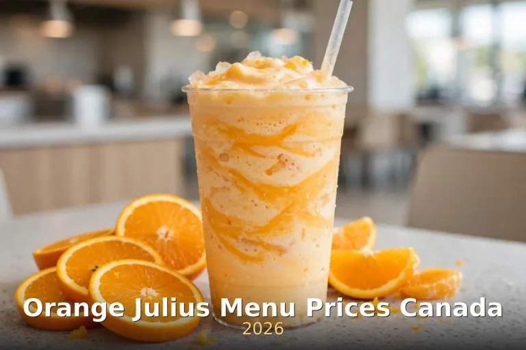 Frothy Orange Julius drink with orange garnish, orange julius menu prices canada 2026