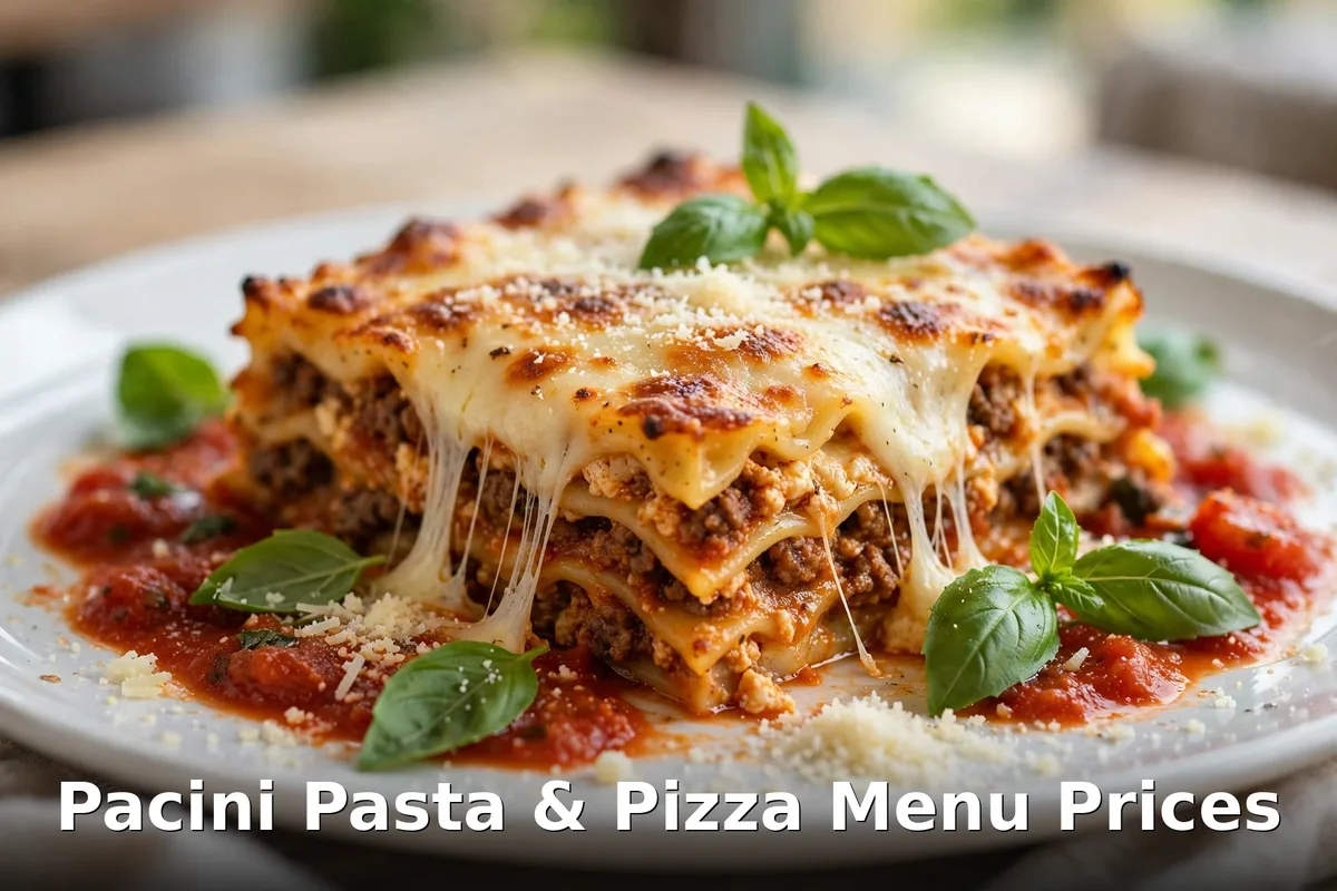Pacini pasta and pizza prices Canada: lasagna with verified menu pricing