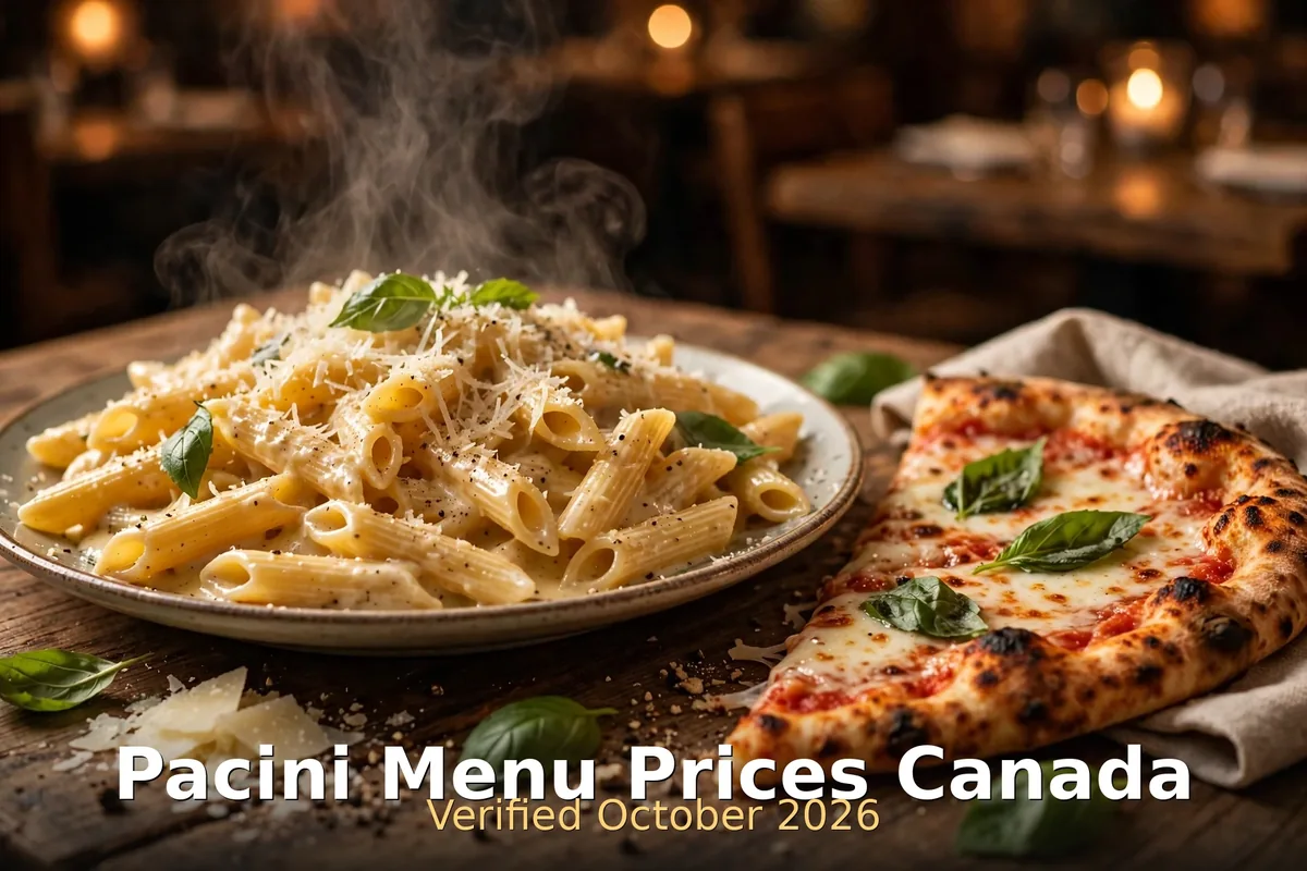 Pacini menu prices Canada 2026: Italian penne pasta and wood-fired pizza hero
