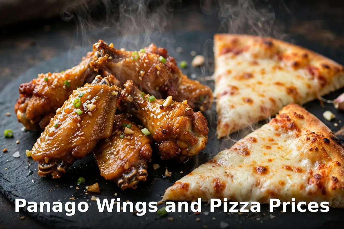 Panago wings and pizza prices Canada: glazed chicken wings with steaming cheese pizza slices