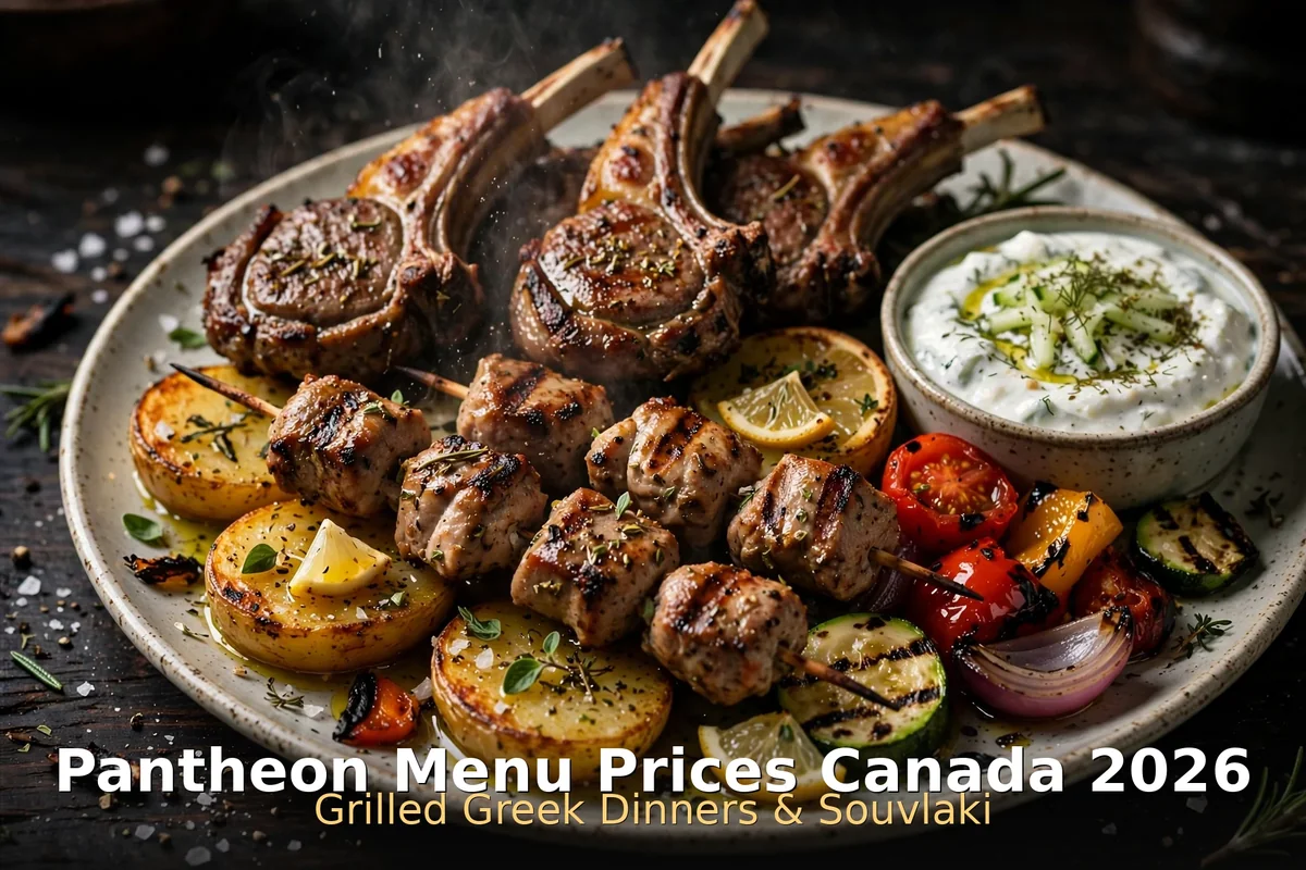 Grilled lamb chops and souvlaki at Pantheon Restaurant, pantheon lamb chops price canada
