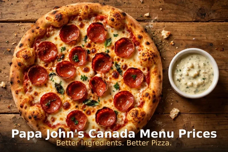 Papa John's Canada menu prices 2026: pepperoni pizza with signature garlic dipping sauce, papa johns menu prices canada