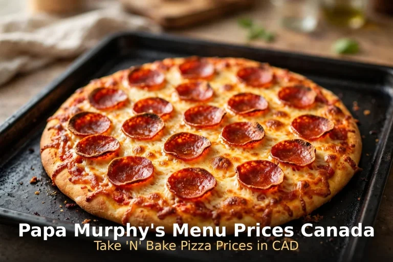 Papa Murphy's menu prices Canada 2026 featured image showing a take 'n' bake pepperoni pizza on a tray, papa murphys menu prices canada