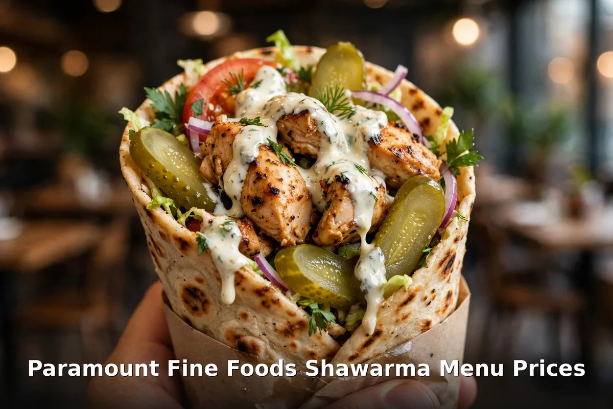 Paramount Fine Foods chicken shawarma wrap, paramount fine foods menu prices canada 2026