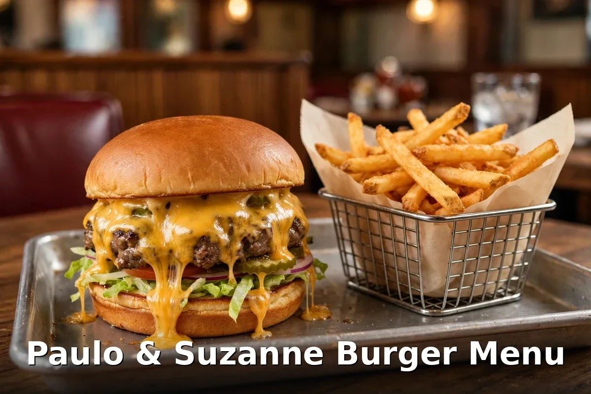 Cheeseburger with golden fries at Paulo et Suzanne, paulo suzanne burger menu prices canada