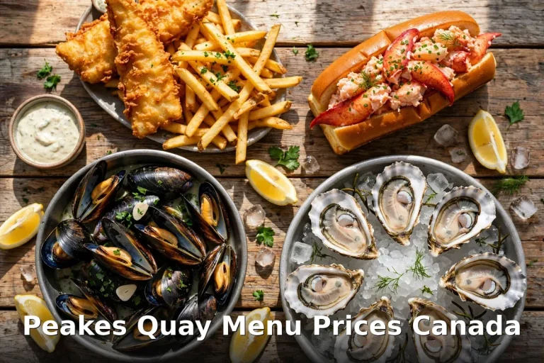 peakes quay menu prices, Peakes Quay Charlottetown seafood spread with fish and chips, lobster roll, mussels and oysters, peakes quay menu prices canada