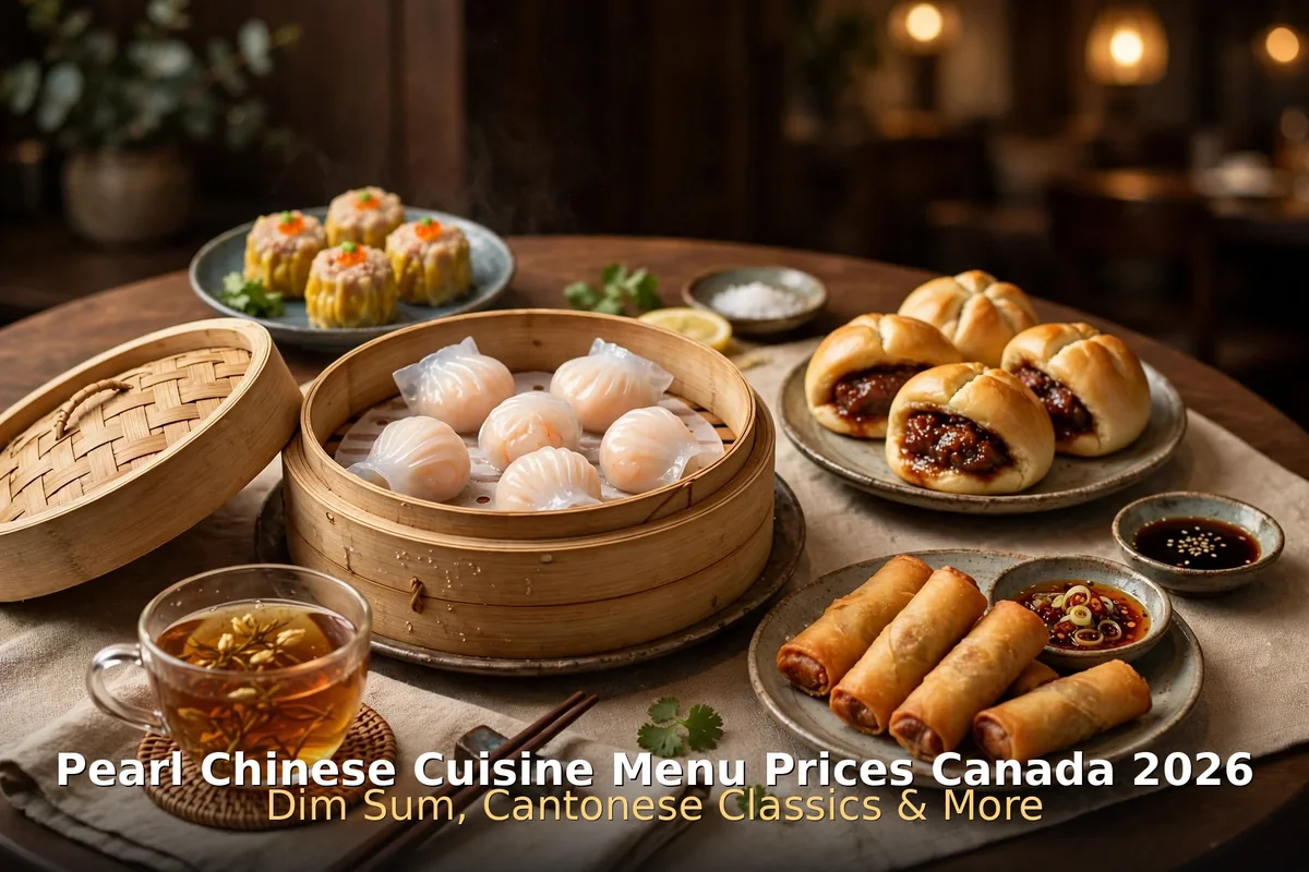 Dim sum spread with shrimp dumplings and BBQ pork buns at Pearl Chinese Cuisine, pearl chinese cuisine prices canada 2026