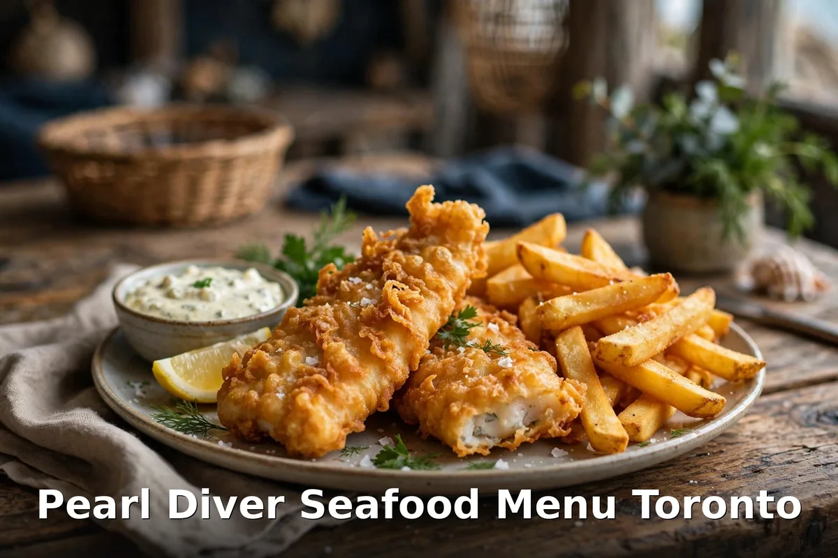 Pearl Diver seafood mains with fish and chips, pearl diver fish and chips price toronto, pearl diver menu prices canada