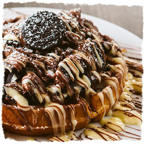 Petinos Oreo Nutella waffle dessert, petinos breakfast menu prices