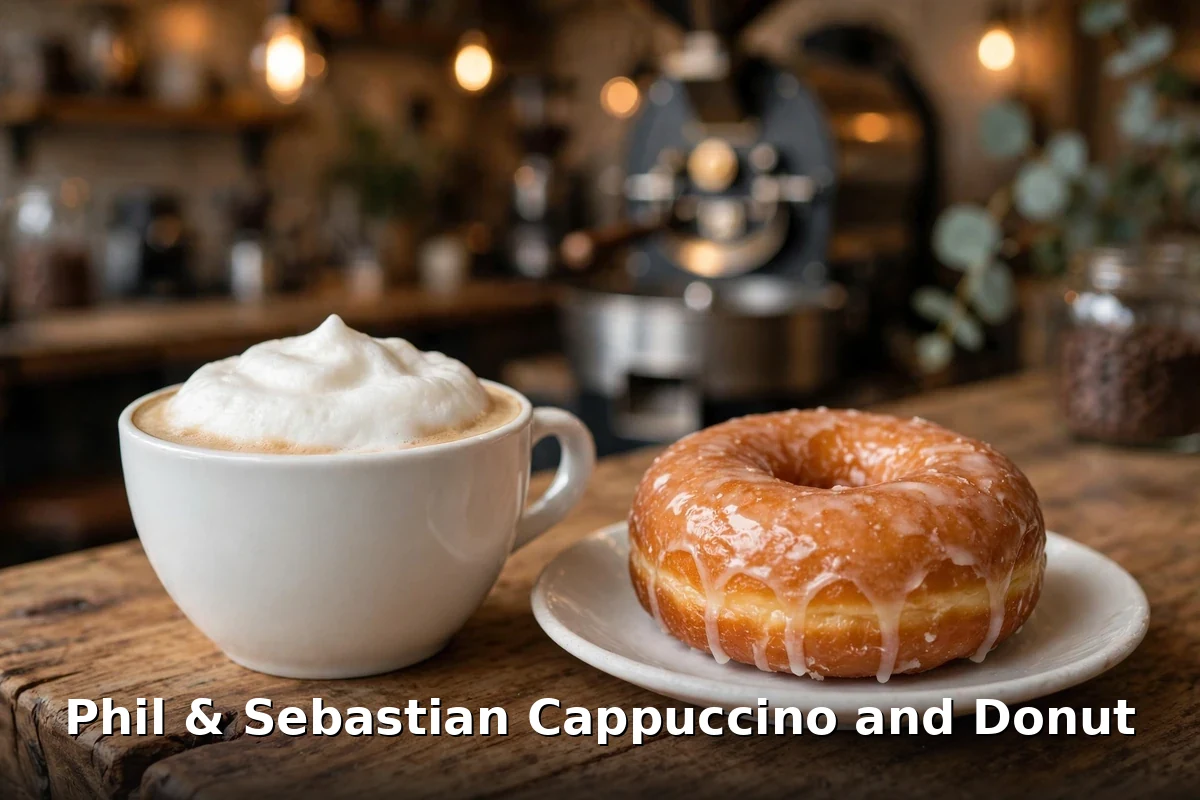 Phil & Sebastian cappuccino and Hoopla donut