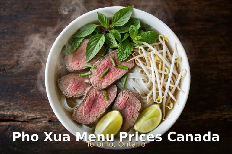 Steaming bowl of pho with fresh herbs, pho xua menu prices canada 2026