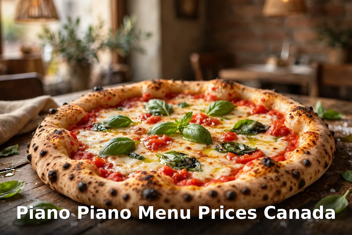 Piano Piano menu prices Canada 2026: AI-generated Neapolitan pizza with basil in a Toronto Italian restaurant