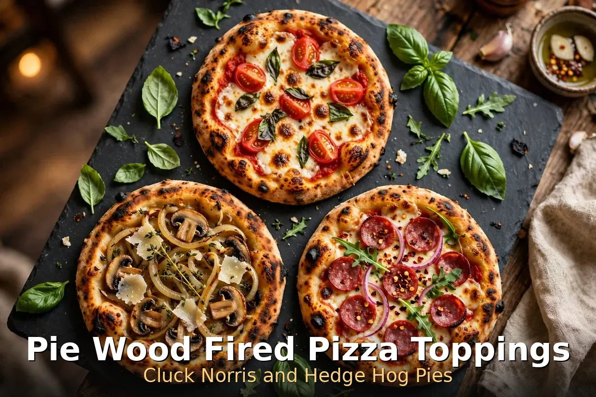 pie wood fired pizza menu prices, Pie Wood Fired Pizza Cluck Norris and Hedge Hog pies with toppings