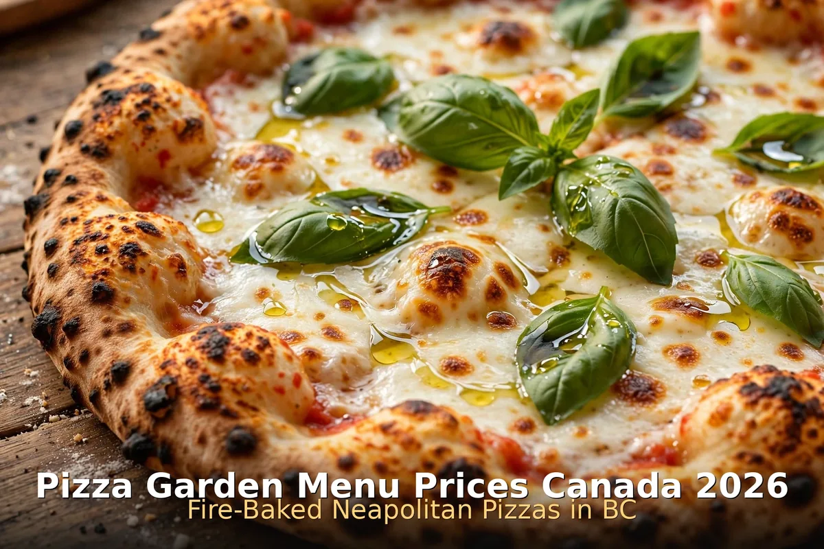 Pizza Garden menu prices Canada 2026: fire-baked Neapolitan margherita pizza with basil