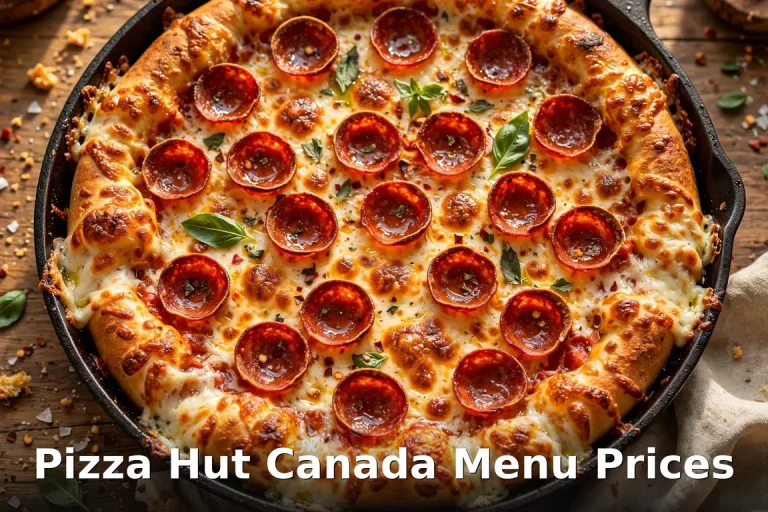Pizza Hut Canada menu prices 2026: bubbling pepperoni pan pizza with golden crust and fresh basil