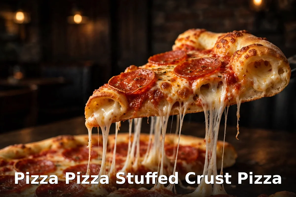 Cheesy stuffed crust pepperoni pizza slice with melting cheese, Pizza Pizza stuffed crust pizza prices Canada
