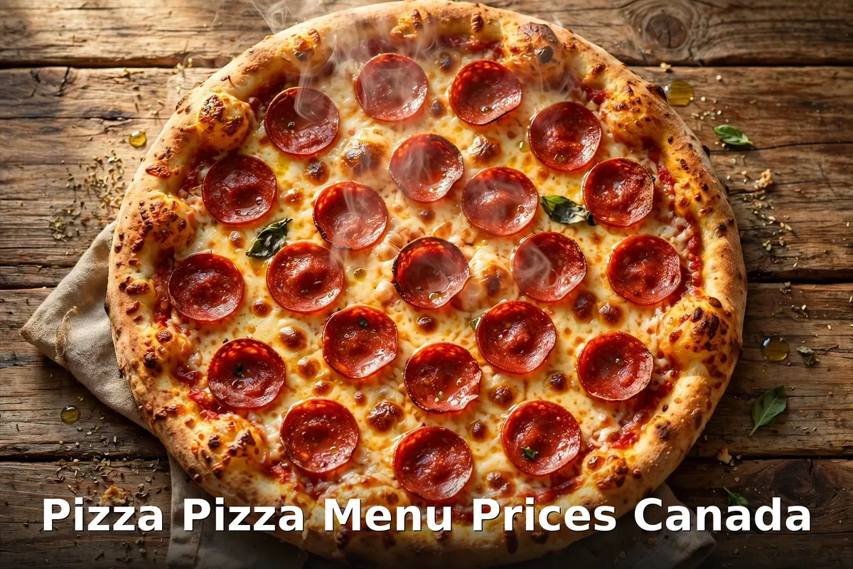 Pepperoni pizza with Pizza Pizza menu prices Canada 2026 keyword text overlay, pizza pizza menu prices