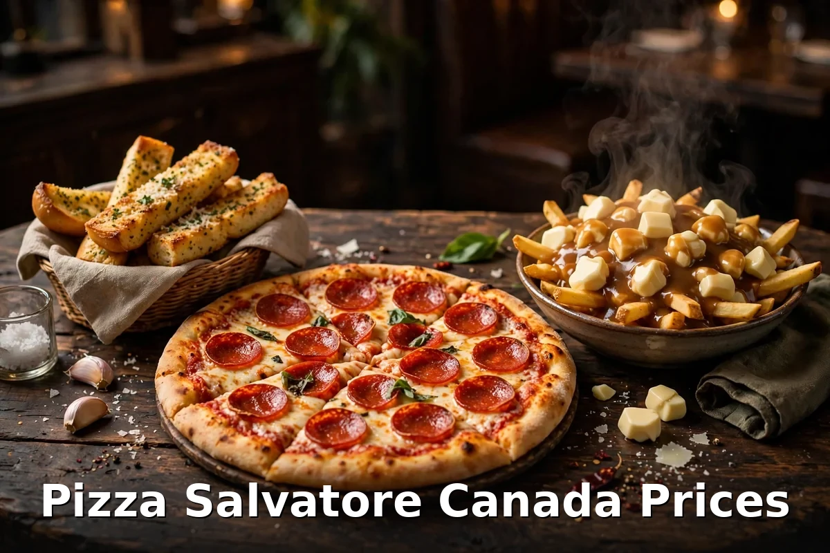 Pizza, poutine and cheesy garlic bread at Pizza Salvatore, pizza salvatore poutine and sides prices canada