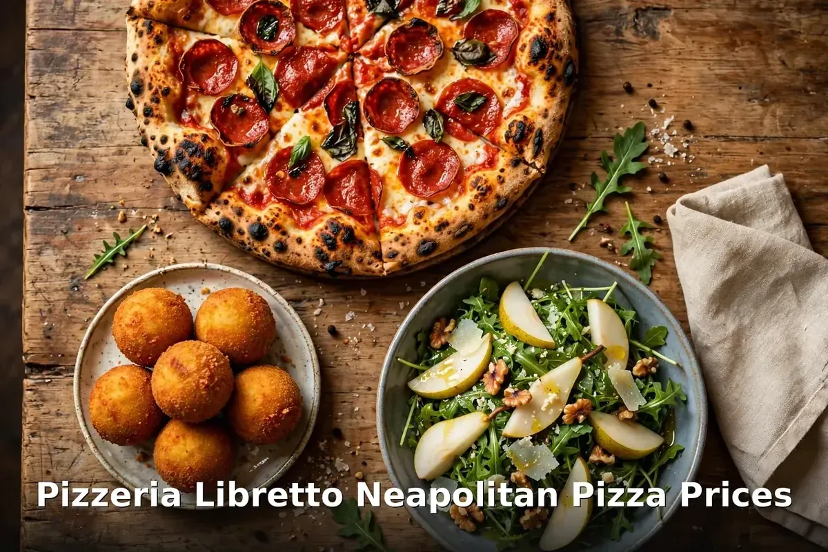 Pizzeria Libretto Neapolitan pepperoni pizza, arancini and arugula pear salad, pizzeria libretto menu prices canada