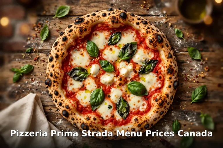 Pizzeria Prima Strada menu prices Canada 2026 featured: AI-generated wood-fired Neapolitan pizza photo with PIL keyword overlay
