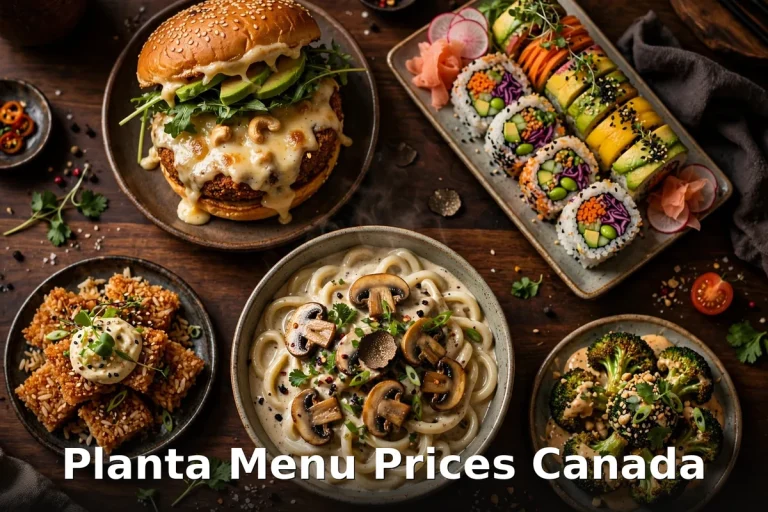 Planta menu prices Canada 2026: plant-based spread including the Planta Burger, truffle udon and vegan sushi