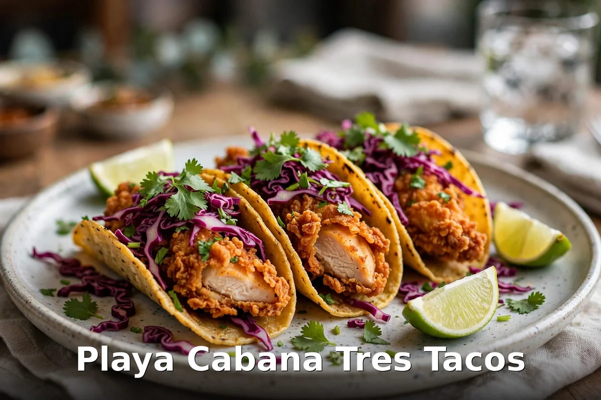 Playa Cabana tres tacos with crispy chicken, cabbage, cilantro and lime at the Toronto Mexican restaurant, playa cabana tres tacos