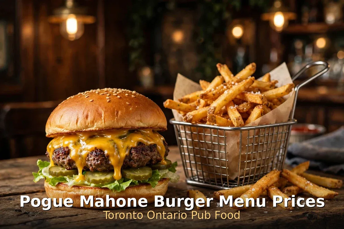Pogue Mahone smash burger with hand-cut fries, pogue mahone burger menu prices