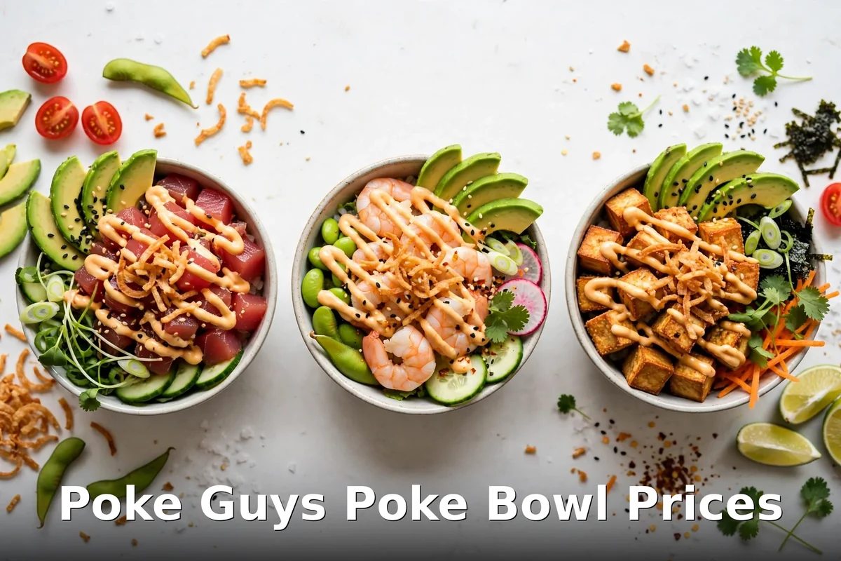 Poke Guys style poke bowls: tuna, shrimp and tofu bowls with avocado, edamame and cucumber over rice, poke guys poke bowl prices