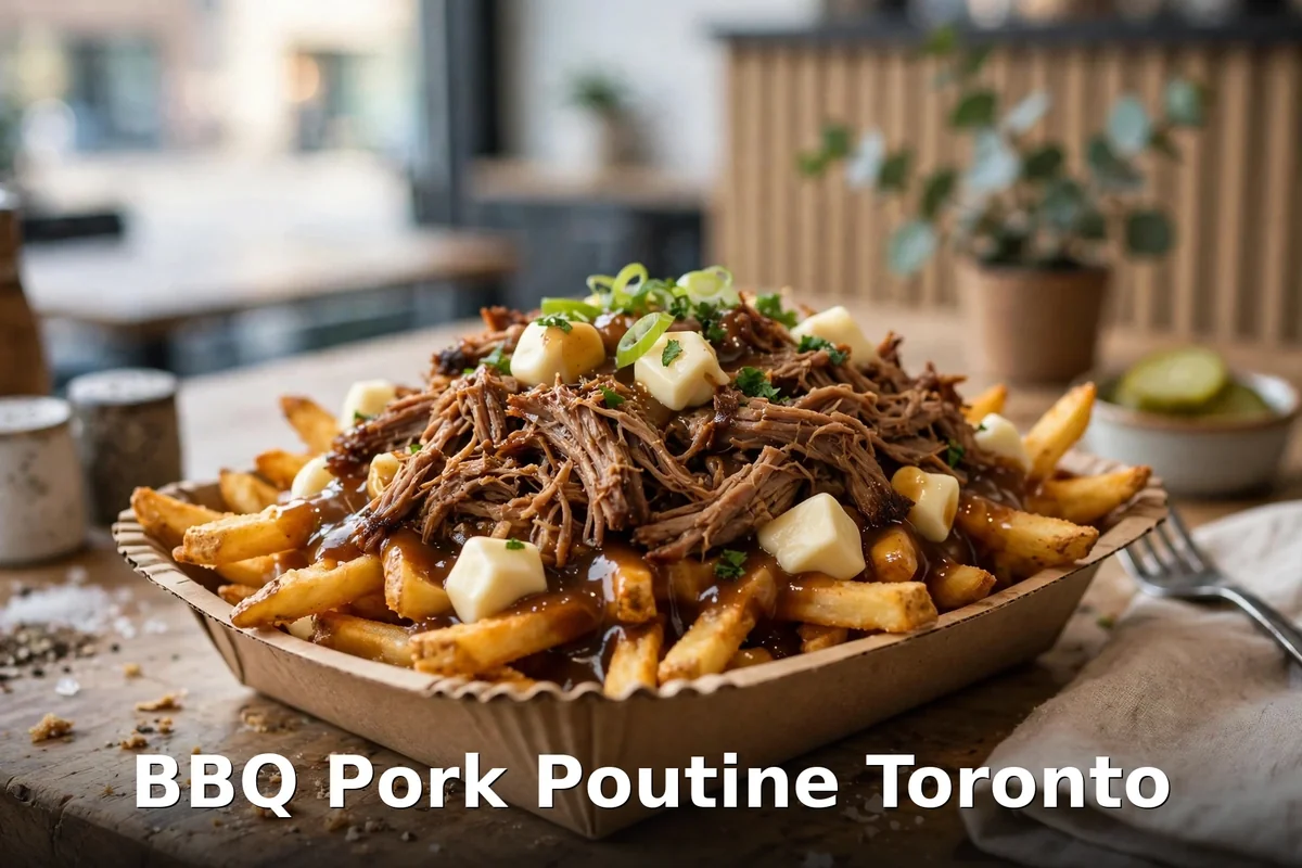 Steaming Poutini's poutine with cheese curds and gravy, Poutini's House of Poutine Toronto