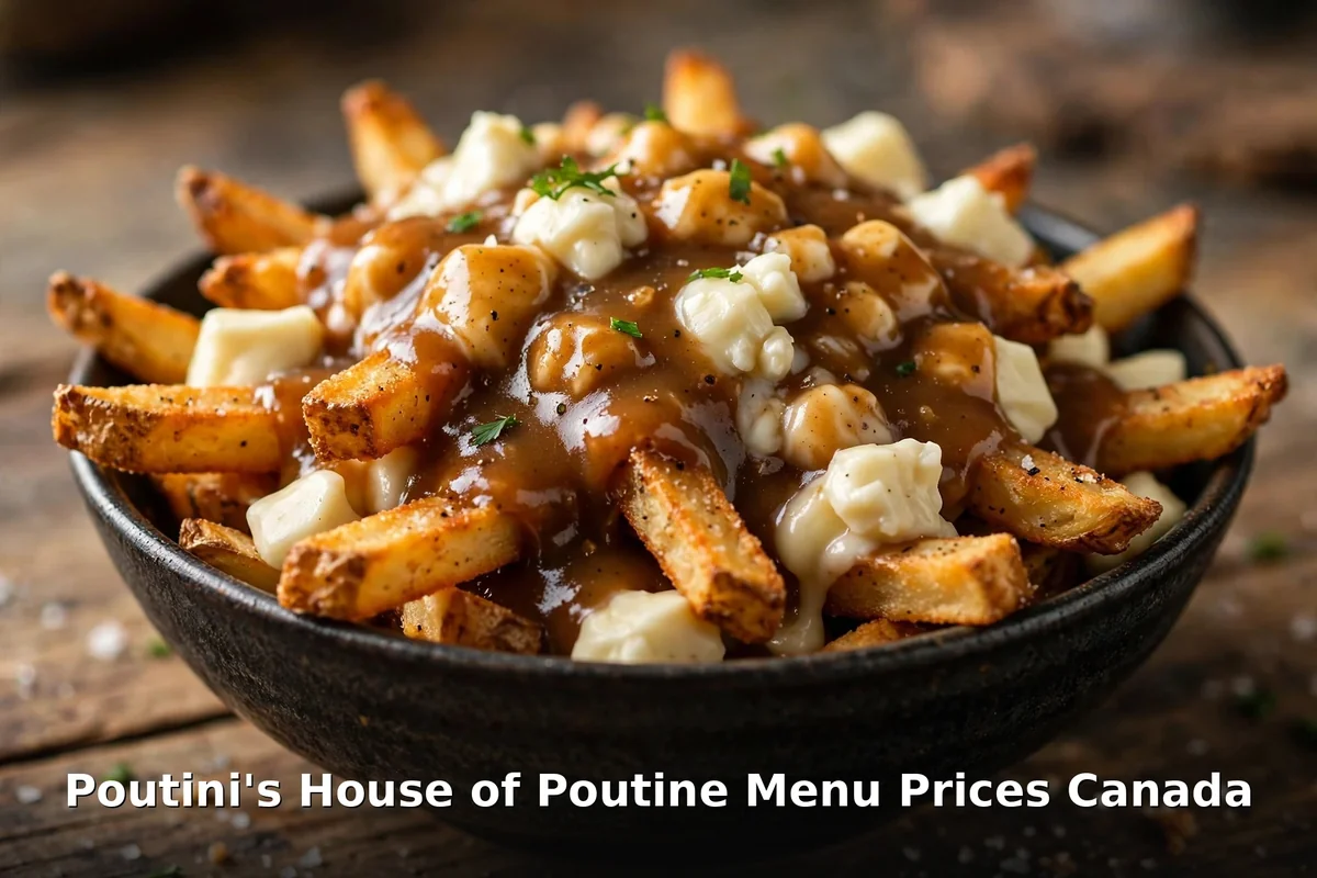 Poutini's menu prices Canada 2026: steaming poutine with cheese curds and beef gravy, Poutini's menu prices