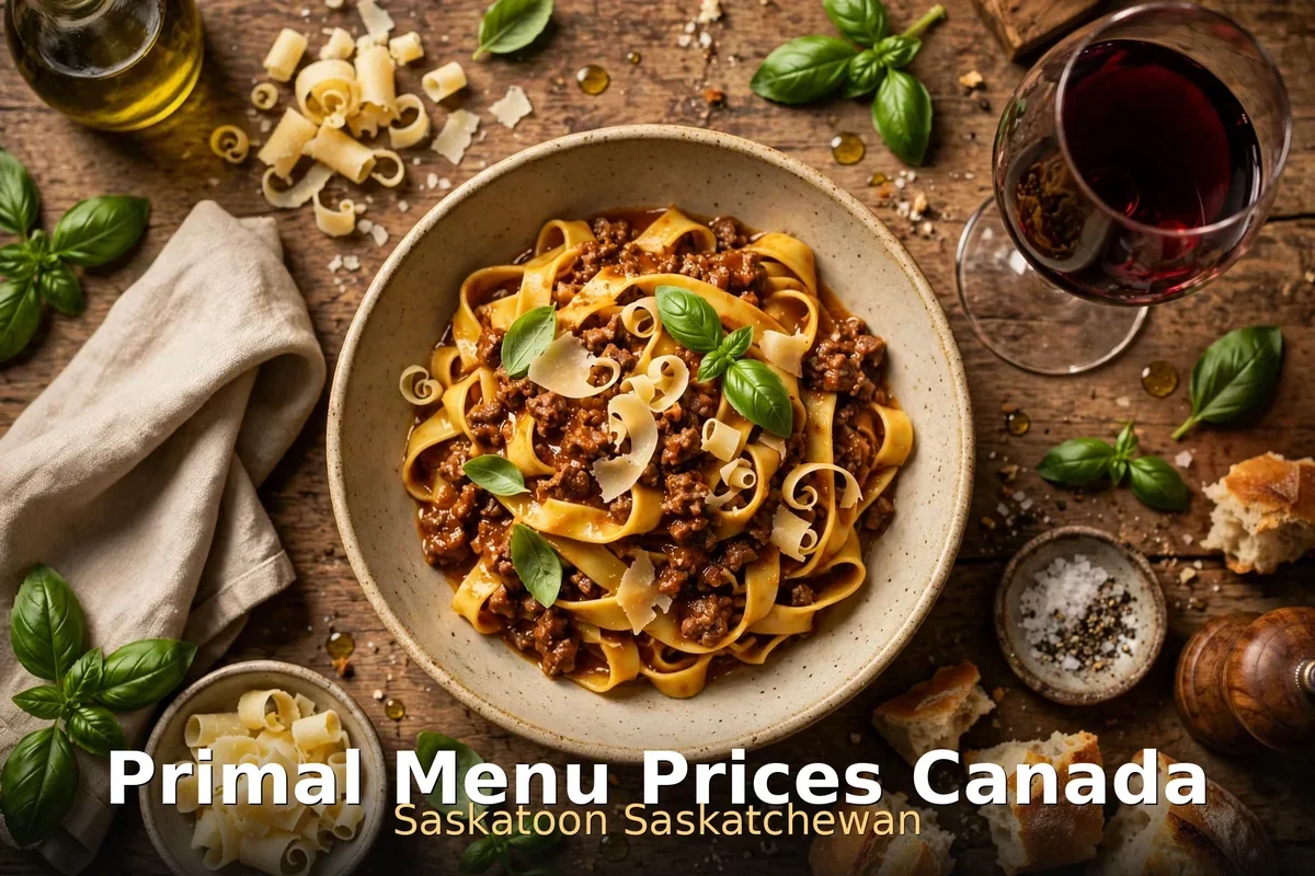 House-made Italian pasta dish at Primal Saskatoon, primal menu prices canada 2026