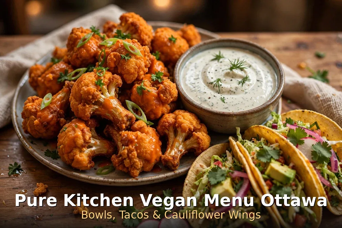 Pure Kitchen vegan bowls prices Canada: buffalo cauliflower and plant-based tacos platter