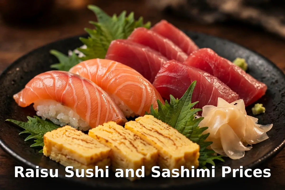 Raisu sushi and sashimi plate with salmon and tuna nigiri, raisu sushi and sashimi prices canada