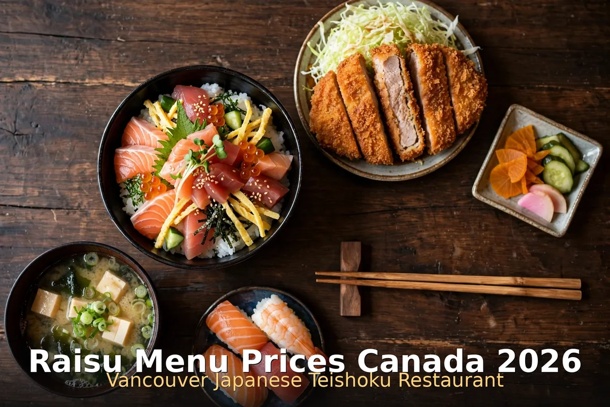 Raisu menu prices Canada 2026: Japanese teishoku set meal with tonkatsu, rice and miso soup