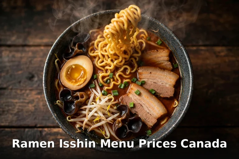 Ramen Isshin menu prices Canada 2026: steaming wok fried red miso ramen bowl with pork belly cha shu
