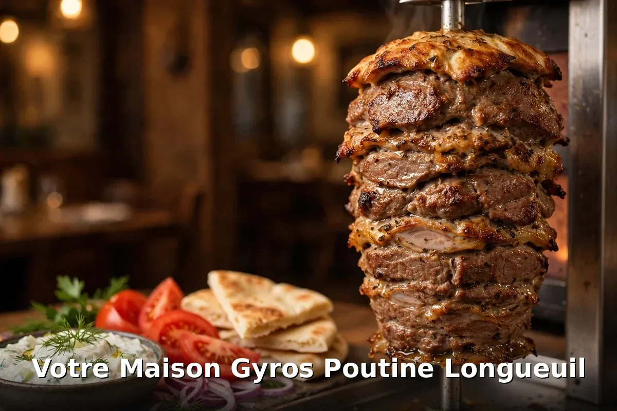 Votre Maison gyros poutine Longueuil with gyros meat, cheese curds and gravy over fries at a Quebec Greek casse-croute