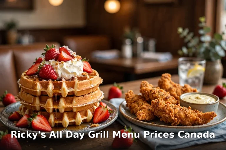 Ricky's All Day Grill menu prices Canada 2026: AI-generated all-day breakfast photo with PIL text overlay