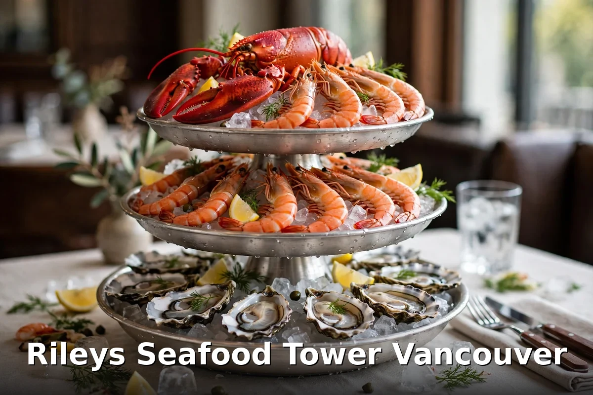 Rileys seafood tower with lobster, prawns and oysters on ice, rileys seafood tower Vancouver menu prices