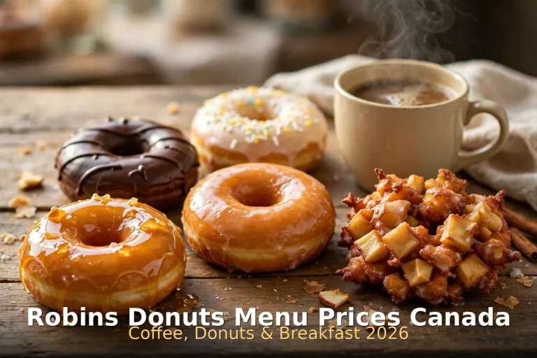 Robins Donuts menu prices Canada 2026: fresh glazed and chocolate donuts with a hot coffee, robins donuts menu prices canada