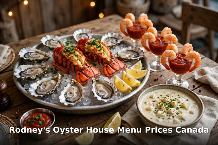 Rodney's Oyster House Menu Prices Canada 2026: seafood platter with lobster, oysters, shrimp cocktail and clam chowder at the Toronto oyster bar