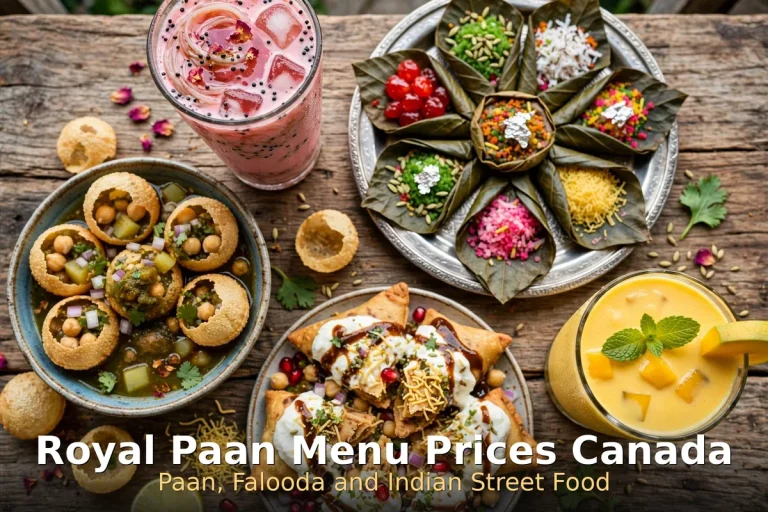 Indian street food spread with paan and chaat at Royal Paan, royal paan menu prices canada 2026