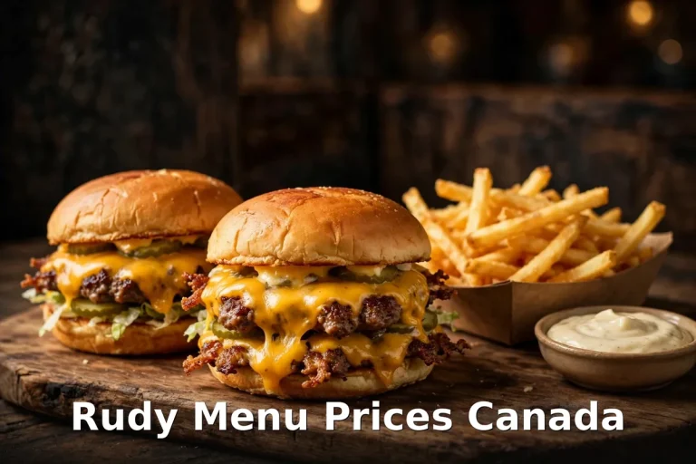 Rudy menu prices Canada 2026: smashed cheeseburgers with melted cheese and fries