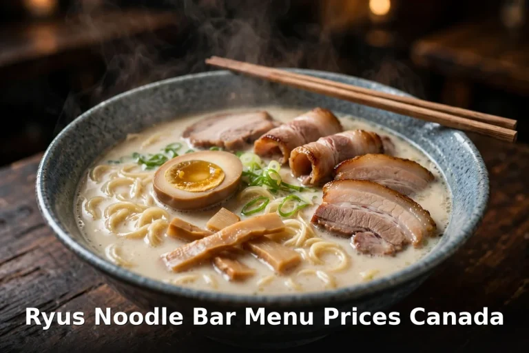 Steaming chicken paitan ramen bowl with chopsticks and whole wheat noodles, ryus noodle bar menu prices canada 2026