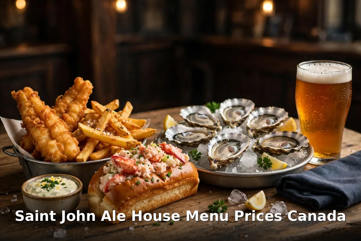 Saint John Ale House Maritime seafood spread, Saint John Ale House menu prices Canada 2026