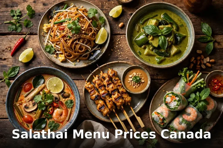 Salathai menu prices Canada 2026: Thai pad thai, green curry, satay and spring rolls at the Ottawa restaurant