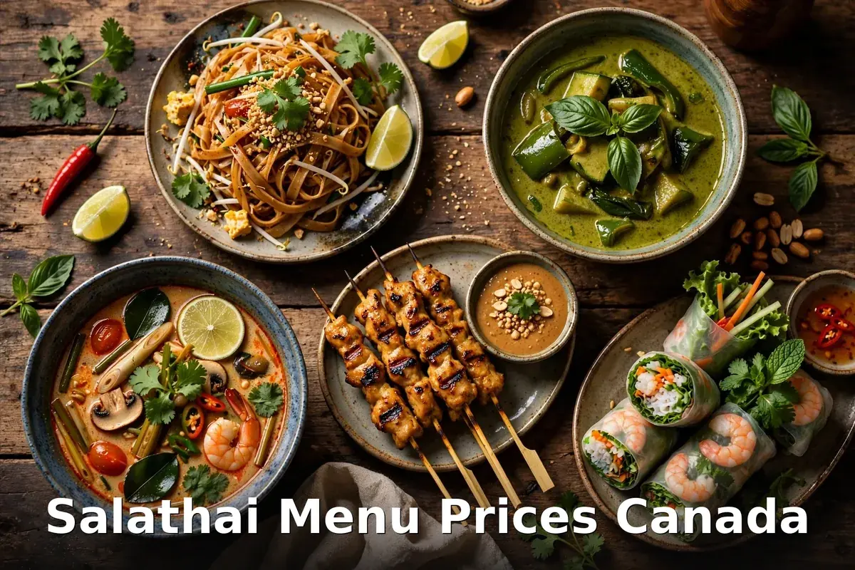 Salathai menu prices Canada 2026: Thai pad thai, green curry, satay and spring rolls at the Ottawa restaurant