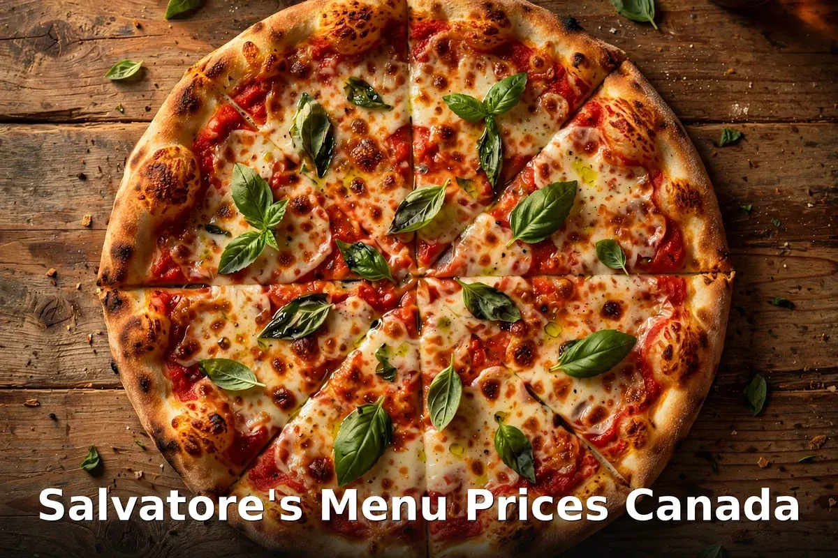 AI-generated thin-crust margherita pizza on a wooden table, salvatores menu prices canada 2026